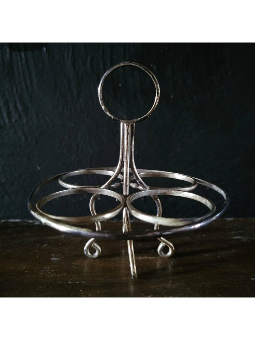 Antique Silverplate Four-Egg Holder Egg Server With Handle, Unique Serveware